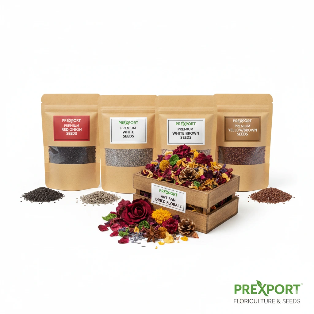 Premium agricultural seeds and fresh floriculture products prepared for international export by PRexport.