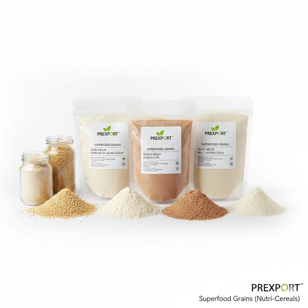 High-protein Pearl Millet and ancient grains prepared for bulk export by PRexport India.