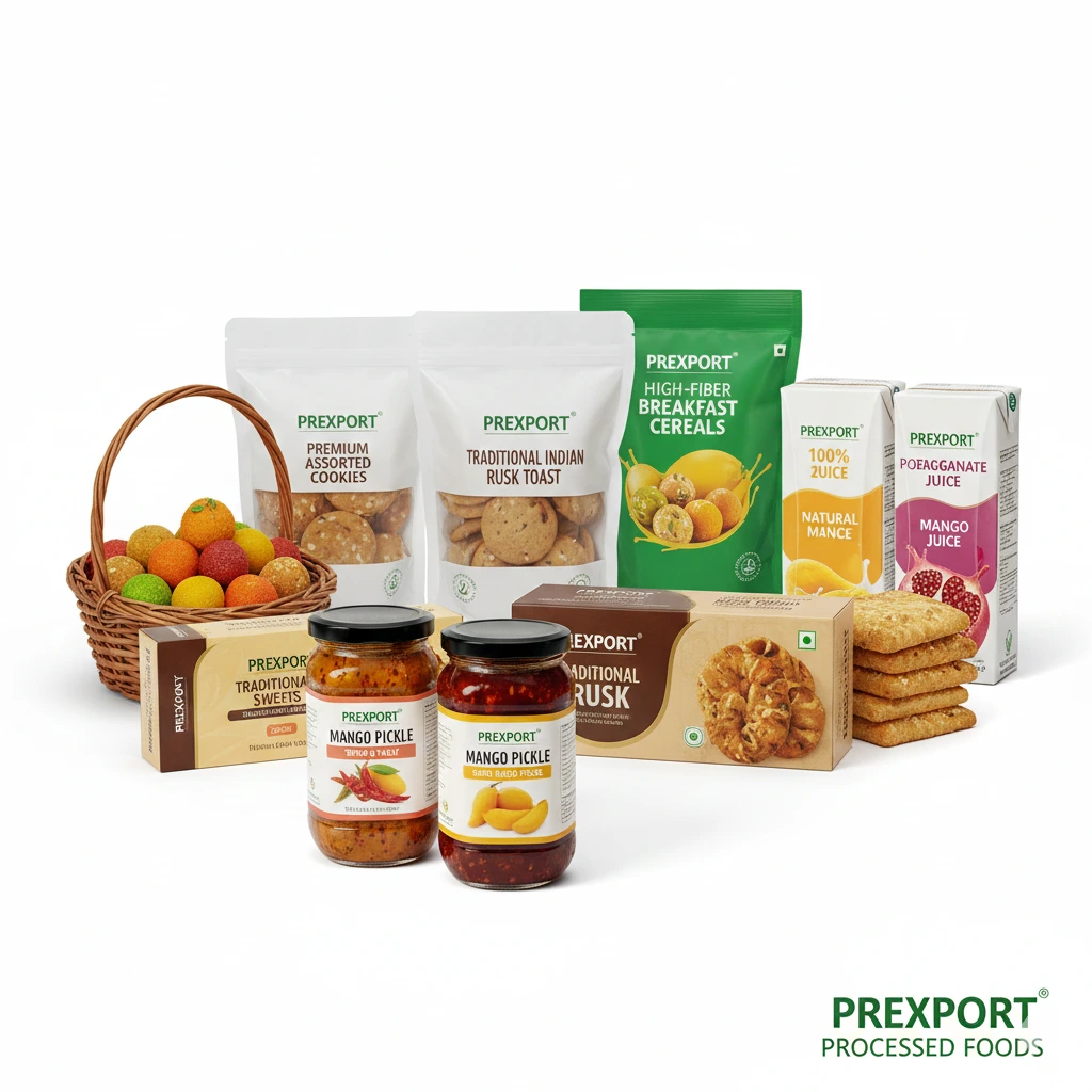 Premium processed Indian food products and value-added agricultural goods for global export by PRexport.